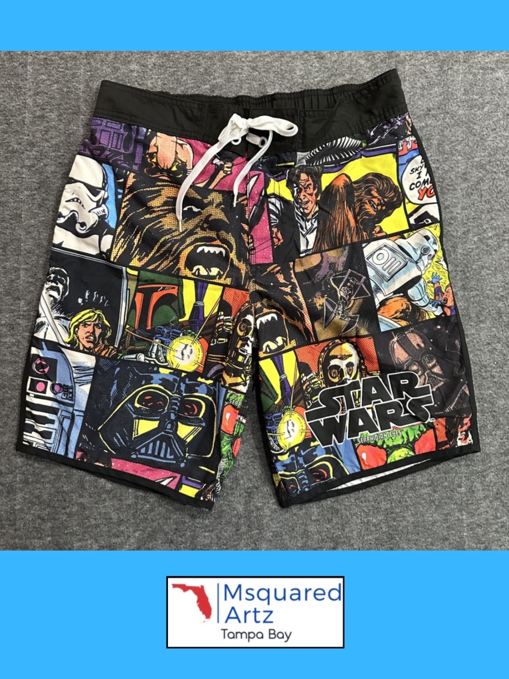 Star Wars Comic Print Swim Trunks Shorts Mesh Liner Men's Large